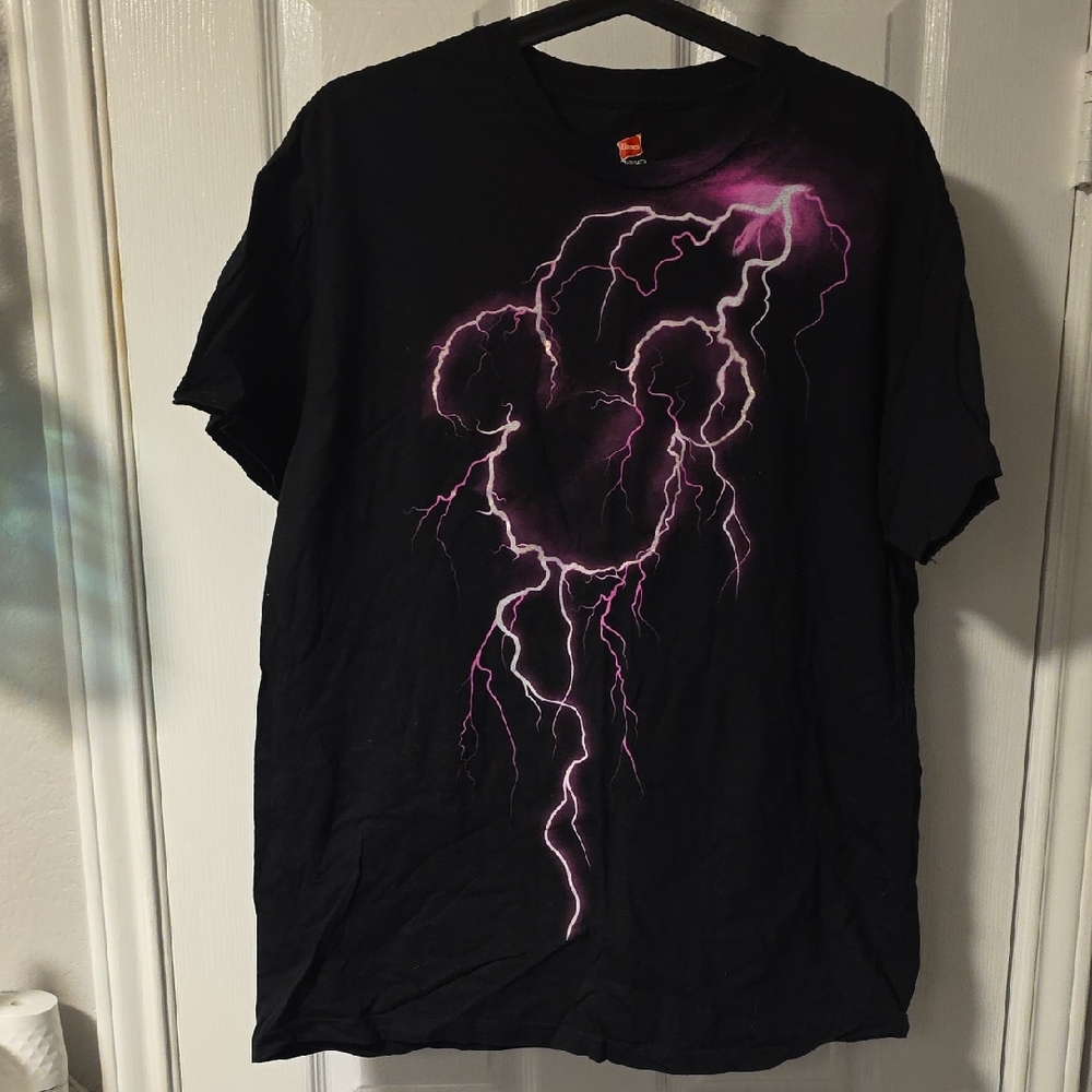 Disney Parks Mickey Black Tee with Purple Lightning Xl
